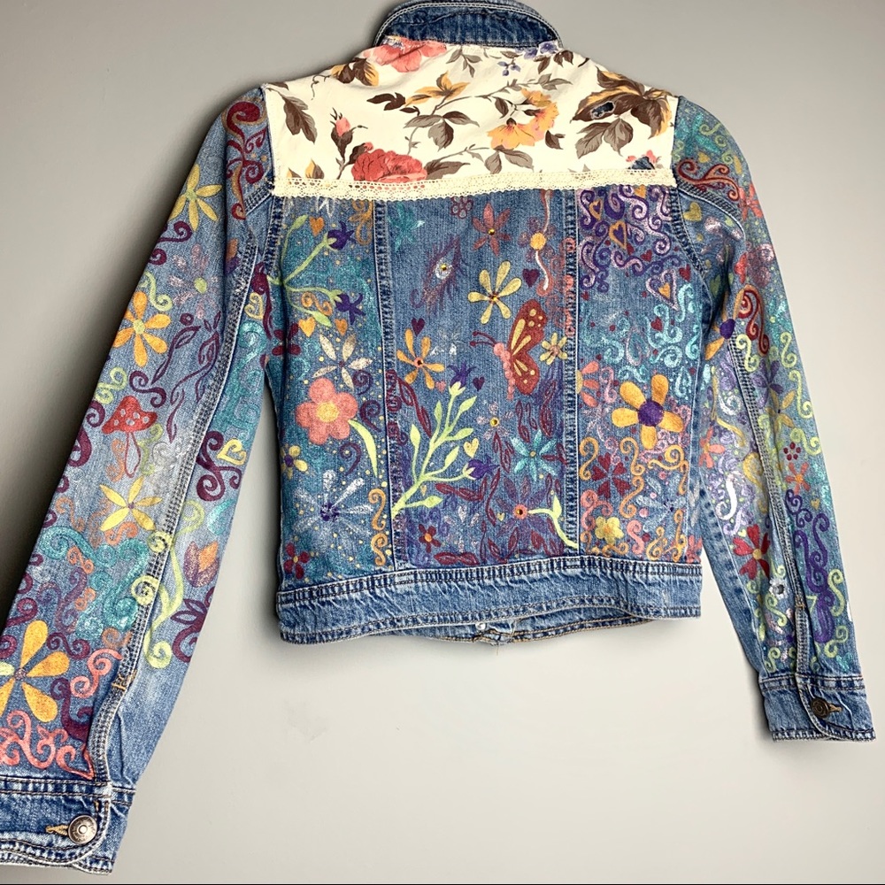 Lovely Star* Hand Painted Floral Jean Jacket